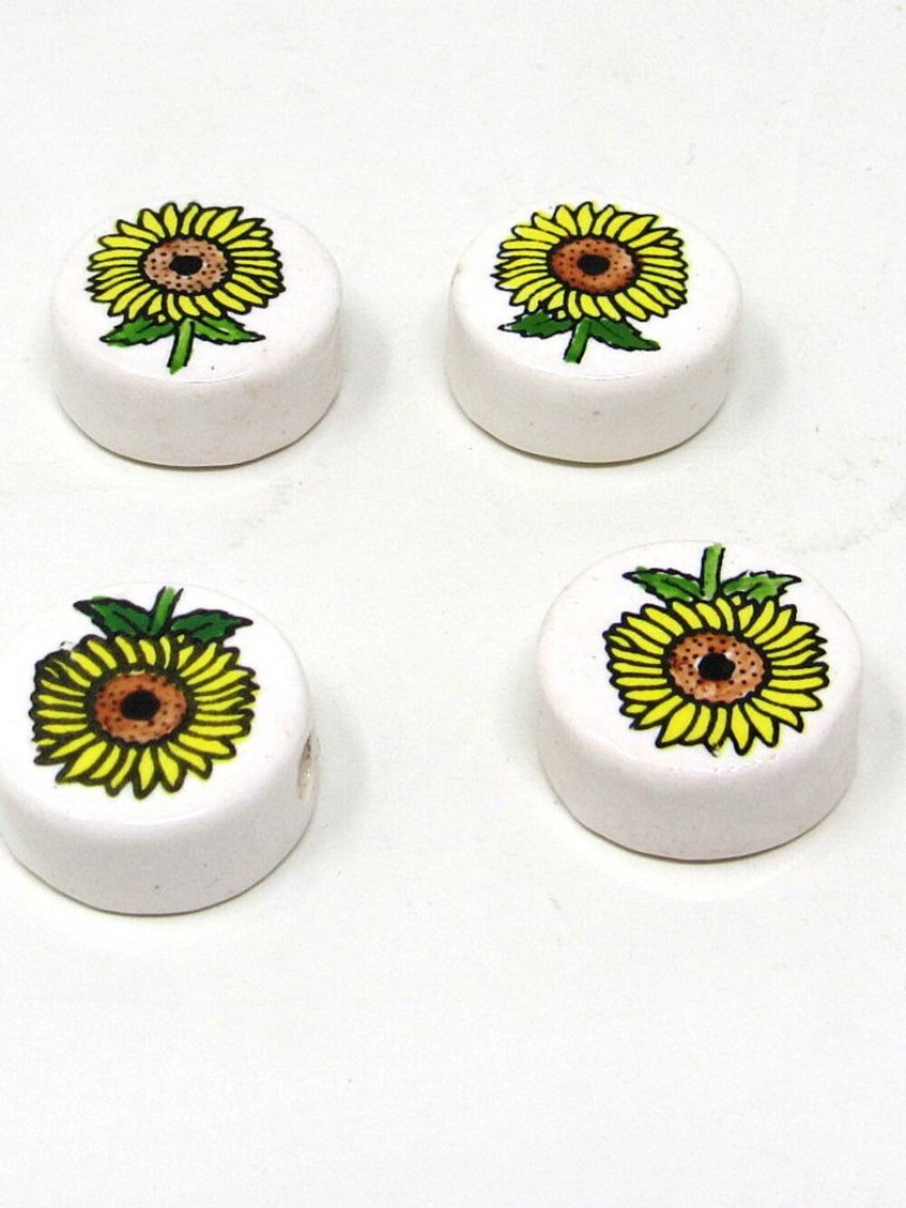 4 Sunflower Ceramic Beads 1inch Disc Peru Horizontal Hole Light Yellow